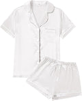 WJing Yi Jia 4Pcs Womens Satin Silky Pajama Sets Short Sleeve Shirt XS-4XL Floral Pajamas Set Soft PJ Loungewear Sleepwear