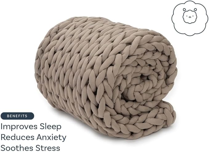 Nuzzie Original Knit Weighted Blanket- Breathable, Cooling, Hand Made Knit Throw Blanket for Sleep for Relaxation - Machine Washable, Stylish Design (Taupe, Throw | 12lbs | 44"x60")