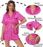 Ekouaer Womens Silk Satin Pajamas Set Animals Print Pjs Button Down Short Sleeve Lounge Set 2 Piece Sleepwear