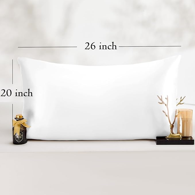 Vielit Standard Satin Pillowcase for Hair 2pc,Similar to Silk Pillow Cases,Easier Care Than Silk Pillowcase,Gifts for Women Men,White,20x26 & Envelope Closure and 2 Satin Scrunchies