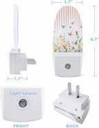 Night Light Plug into Wall, Spring Summer Flowers Floral Leaves Striped Lines Orange Green Peach White Popsicle Shape Night Light LED Nightlight with Light Sensors for Kids Bedroom Hallway