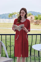 Ekouaer Women Zipper Robe Short Sleeve Duster Housecoat Short Bathrobes Zip Front Nightgown with Pockets S-3XL