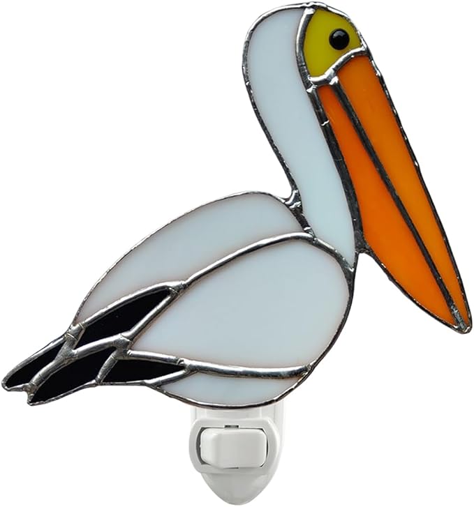 CHEZBABY Stained Glass Night Light Plug into Wall Lamp Decorative Accent Nightlight for Hallway Bedroom Bathroom Kitchen Home Décor(Pelican)