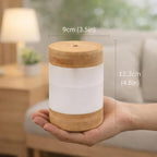 Sustainable Premium Bamboo Mini Humidifier (Improved Version) – 400ml Ultrasonic Quiet Desktop Humidifier, USB-C, Dual LED Night Light, Auto Shut-Off, Portable for Bedroom, Office & Perfect for Gift