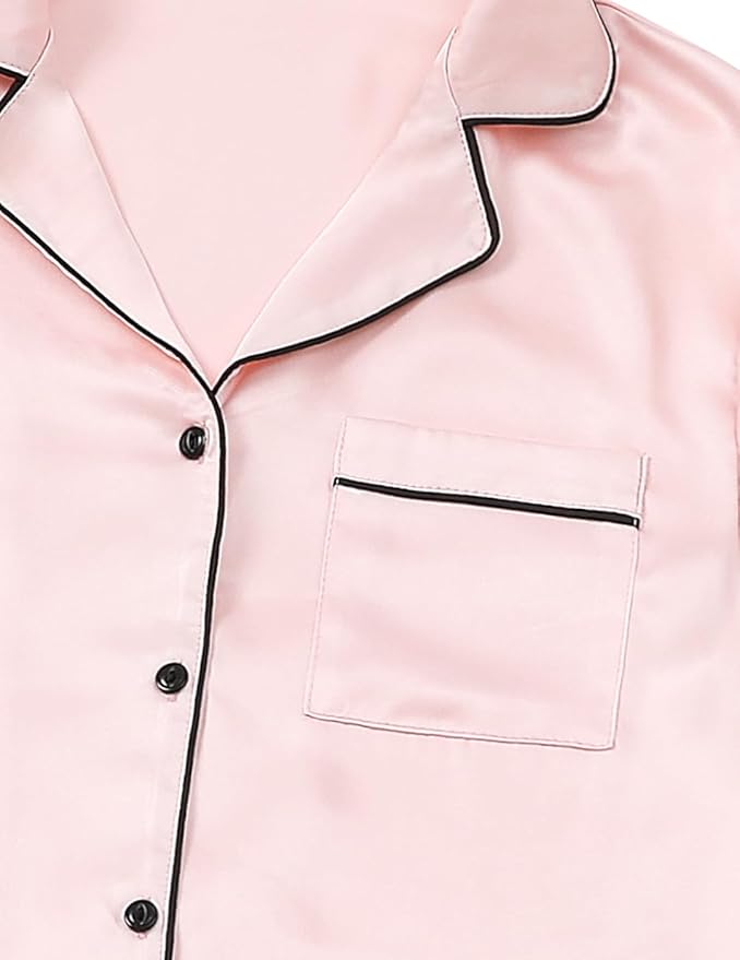 Silk Pajamas for Women Satin Womens PJ Set 2 Piece Short Lounge Set Summer Sleepwear Notch Collar Button-Down Pjs