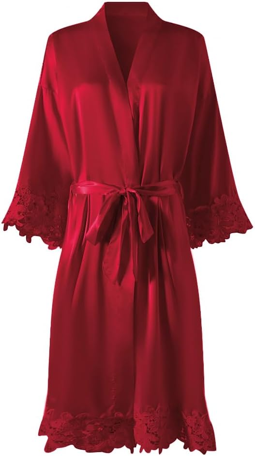 Womens Lace Robe Silk Robes Short Bridal Robe, Sleepwear Wedding For Bridal Bride Bridesmaid Soft Kimono Robes