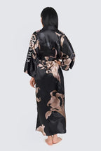 KIM+ONO Plus Size Luxury Kimono Robe for Women | Long Satin Floral Robe | Original Design | Removable Waist Tie Closure