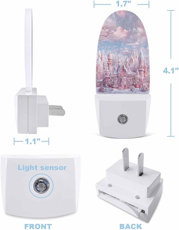 Christmas Peach Town Xmas Tree Night Light Plug into Wall, Winter Snowflake Cloud Sky Blue Popsicle Shape Night Light LED Nightlight with Light Sensors for Kids Bedroom Hallway