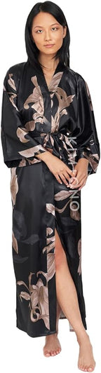 KIM+ONO Plus Size Luxury Kimono Robe for Women | Long Satin Floral Robe | Original Design | Removable Waist Tie Closure