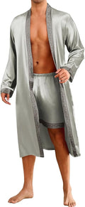ChiaoLezhee Mens Satin Bath Robe with Shorts Set, Silk Paisley Kimono Lightweight, Soft Long Sleeve Sleepwear