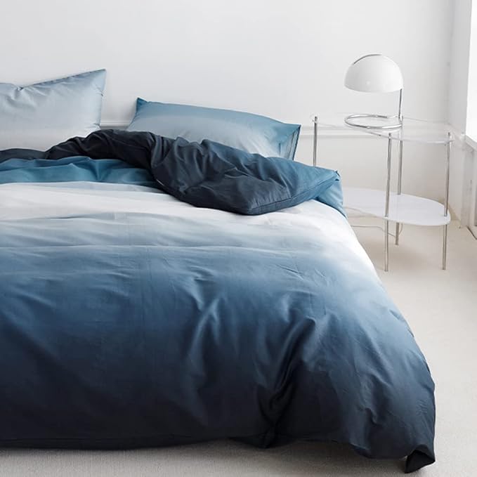 CLOTHKNOW Blue White Full Size Comforter Set 3Pcs Blue Gradient Bedding Sets Soft All Season Comforters with 2 x Pillow Cases