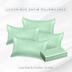 Elegant Comfort 6-Pack Cooling Viscose Satin Pillowcase Set with Hidden Zipper Closure, Silky Smooth for Best Hair and Skin Care-Beautiful Gift Box-6-Piece Satin Pillowcase Set, King, Mint Green