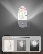 Easter Spring Pink Blossom Peach Night Light Plug into Wall, Eggs Flower Butterfly Popsicle Shape Night Light Nightlight with Light Sensors for Kids Bedroom Hallway
