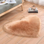 Faux Fur Sheepskin Heart Shaped Area Rugs, 16"x20" Luxurious Wool Love Floor Carpets Bathroom Non-Slip Mat for Home Decor Nursery Living Room Bedroom Pet Kids and Baby Room (Khaki)