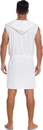 VintageClothing Men's Summer Robe with Hooded Lightweight Bathrobe House Kimono Sleeveless Sexy Sleepwear Pajamas