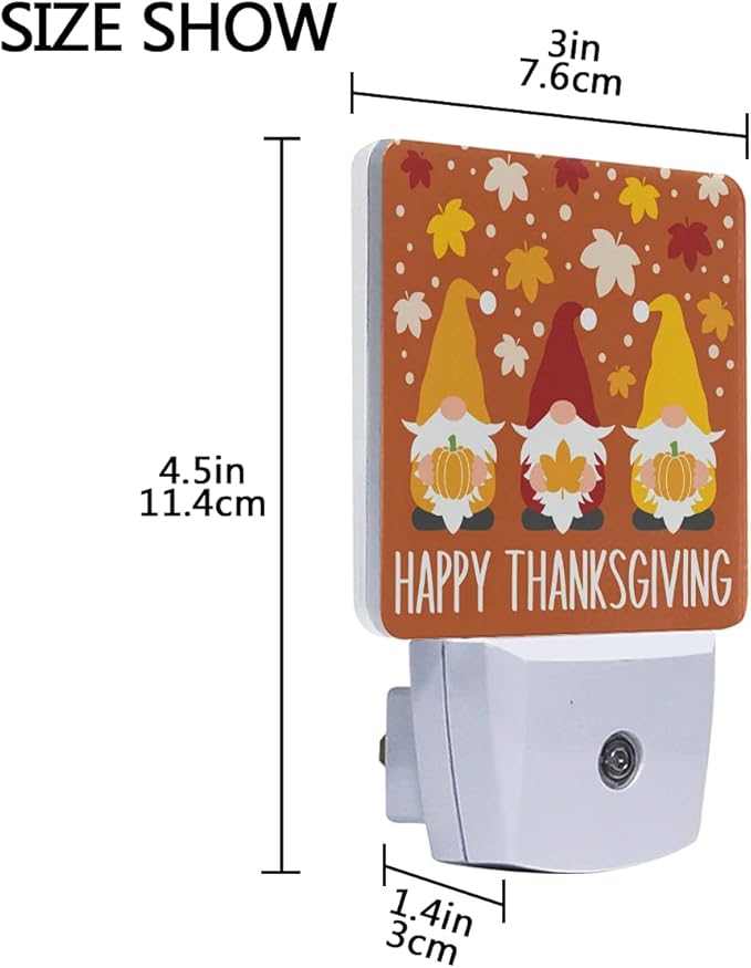 Plug in Night Light Lamp, Autumn Gnomes Thanksgiving Fall Dusk to Dawn Sensor LED Nightlight Smart Automatically Lights Bedroom, Bathroom, Kitchen, Hallway, Stairs, Energy