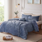 Intelligent Design King Comforter Set, Velvet Comforter Set , Luxury Diamond Quilting Comforter Set, Fluffy Comforter Bed Set with Decorative Pillowand 2 Shams, 4 Piece Blue, King/ Cal King