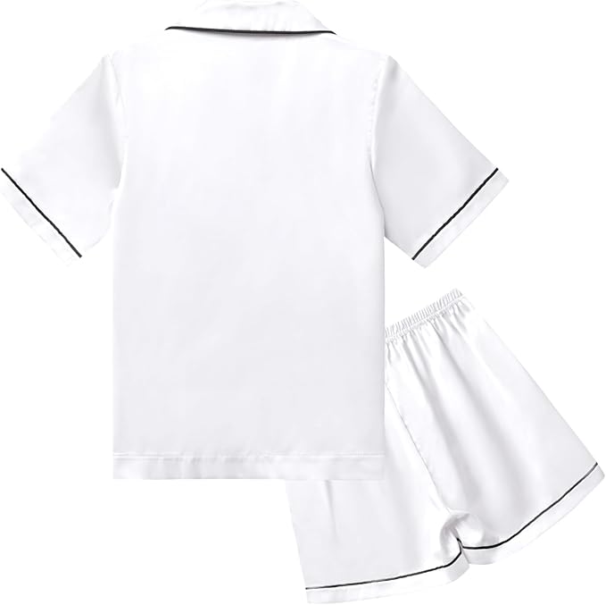 QPANCY Kids Satin Pajamas Sets Baby Boy Girl Button-Down Silk Sleepwear 2 Piece Short Sleeve Loungewear Clothes Set