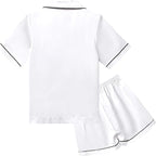 QPANCY Kids Satin Pajamas Sets Baby Boy Girl Button-Down Silk Sleepwear 2 Piece Short Sleeve Loungewear Clothes Set