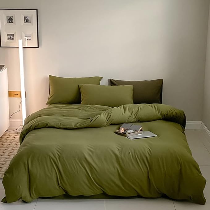 CLOTHKNOW Olive Green Comforter Set King Size Green Bedding Comforter Sets Soft All Season Hunter Green Comforter with 2 x Pillow Cases