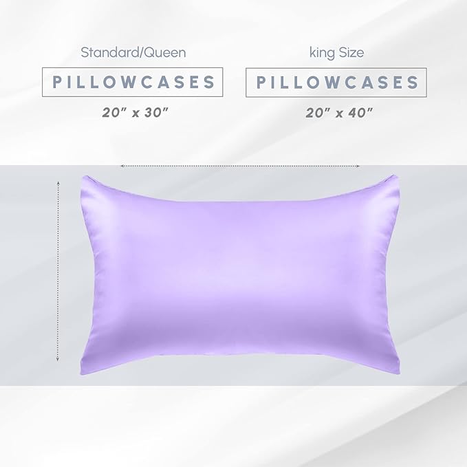 Elegant Comfort 2-Pack Cooling Viscose Satin Pillowcase Set with Hidden Zipper Closure, Silky Smooth for Best Hair and Skin Care-Beautiful Gift Box-2-Piece Satin Pillowcase Set, Standard/Queen, Lilac