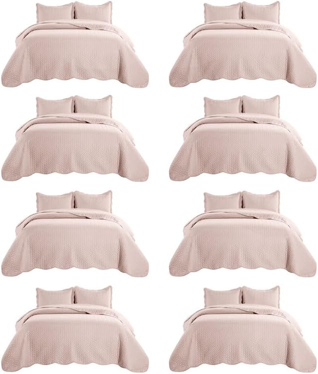 IR Imperial Rooms 8 Pack Quilt King Size Bedding (106" x 96") - Bulk Wholesale for Hotels, Guest Bedroom & Airbnbs - Lightweight Microfiber Reversible Embossed Quilts Bedspread (Peach)