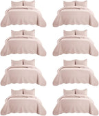 IR Imperial Rooms 8 Pack California King Quilt Bedding Set (118"x106") - Bulk Wholesale for Hotels, Guest Bedroom & Airbnbs - Lightweight Microfiber Reversible Embossed Quilts Bedspread (Peach)