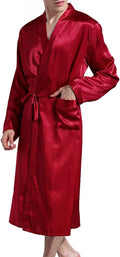 Previn Men's Satin Kimono Robe Long Spa Bathrobes Luxurious Silk Long Sleeve Loungewear