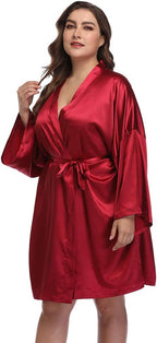 Women's Plus Size Short Satin Kimono Robes Sleepwear Bathrobes Silky Dressing Gown