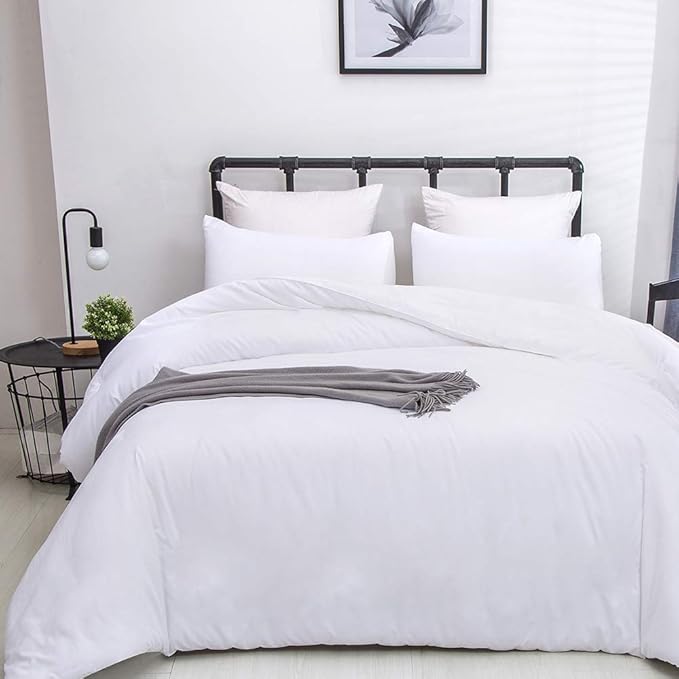 CLOTHKNOW White Full Size Comforter Sets White Bedding Comforter Sets Soft Men Women Comforter with 2 x Pillow Cases