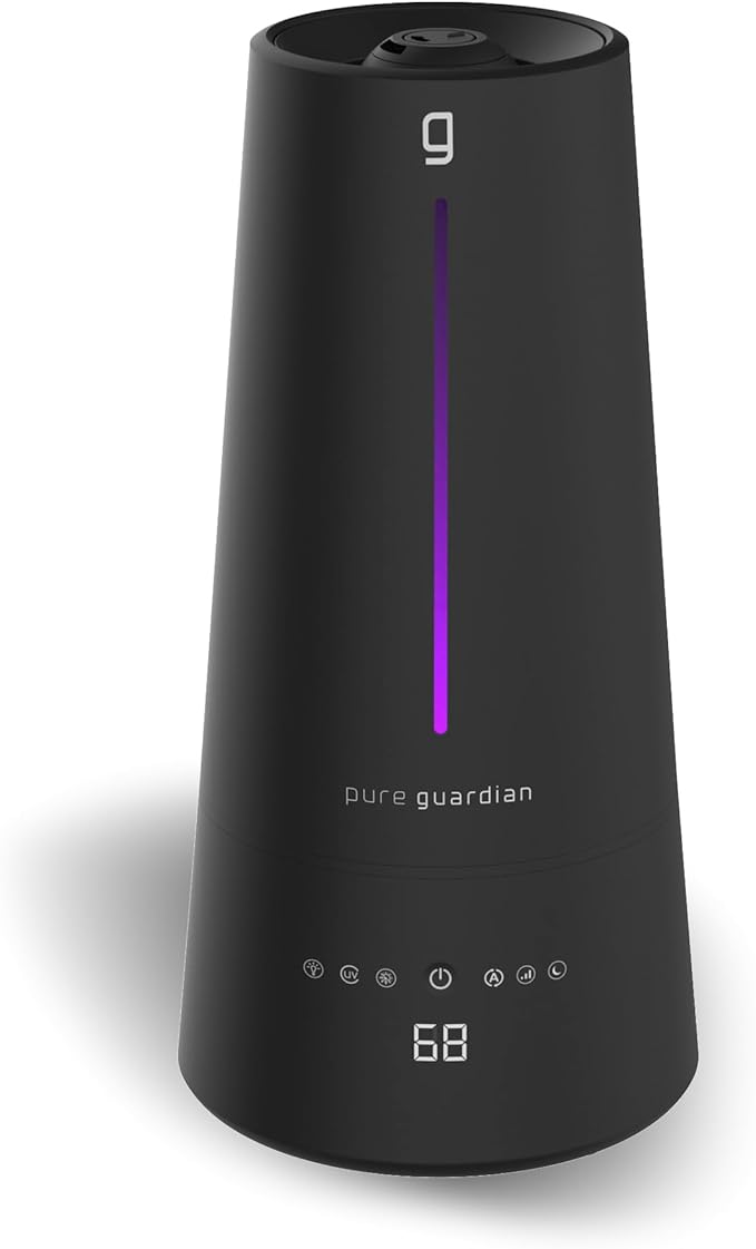 PureGuardian 1.5 Gal Ultrasonic Warm & Cool Mist Humidifier with UV-C Light, IntelliSense Humidistat, 90-Hr Runtime, for Large Rooms up to 540 Sq. Ft., Black, H5665B
