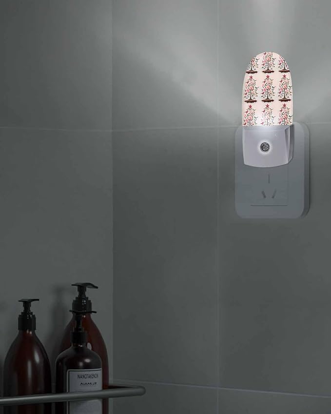 Winter Christmas Tree Light Peach Flower Night Light Plug into Wall, Red Star Leaf Bird Pastoral Popsicle Shape Night Light LED Nightlight with Light Sensors for Kids Bedroom Hallway