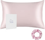 ALASKA BEAR Silk Pillowcase 200% Good Looks on You for Hair and Skin Care Soft Pillow Case with Random Color Scrunchie Gift Set Queen (1pc, Pale Pink)
