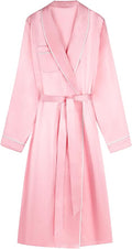 Schbbbta Silk Robes for Women Shawl Collar Long Satin Bathrobe Lightweight Sleepwear Loungewear with Pockets
