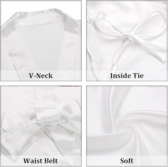 Women's Short Satin Robes Silky Bathrobe Bridesmaid Sleepwear for Wedding Party Getting Ready Solid Color