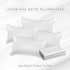 Elegant Comfort 6-Pack Cooling Viscose Satin Pillowcase Set with Hidden Zipper Closure, Silky Smooth for Best Hair and Skin Care-Beautiful Gift Box-6-Piece Satin Pillowcase Set, King, White