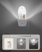 Night Light Plug into Wall, Christmas Day Winter Pine Trees Snowflakes Blue Sage Green Black Peach White Popsicle Shape Night Light LED Nightlight with Light Sensors for Kids Bedroom Hallway