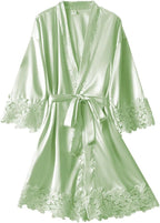 Womens Lace Robe Silk Robes Short Bridal Robe, Sleepwear Wedding For Bridal Bride Bridesmaid Soft Kimono Robes