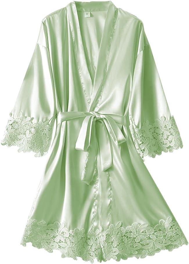 Womens Lace Robe Silk Robes Short Bridal Robe, Sleepwear Wedding For Bridal Bride Bridesmaid Soft Kimono Robes