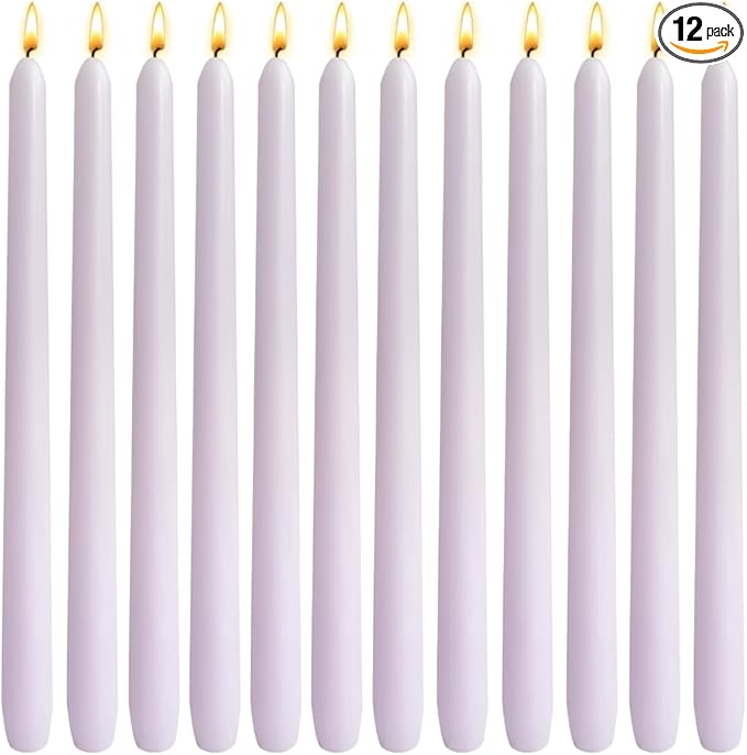 12-Pack Pale Purple Taper Candles, 10 Inch Unscented Dripless Candlesticks, Long-Lasting Burn Time of 6-7 Hours, Perfect for Home Décor, Weddings, and Events