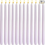 12-Pack Pale Purple Taper Candles, 10 Inch Unscented Dripless Candlesticks, Long-Lasting Burn Time of 6-7 Hours, Perfect for Home Décor, Weddings, and Events