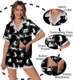 Ekouaer Womens Silk Satin Pajamas Set Animals Print Pjs Button Down Short Sleeve Lounge Set 2 Piece Sleepwear