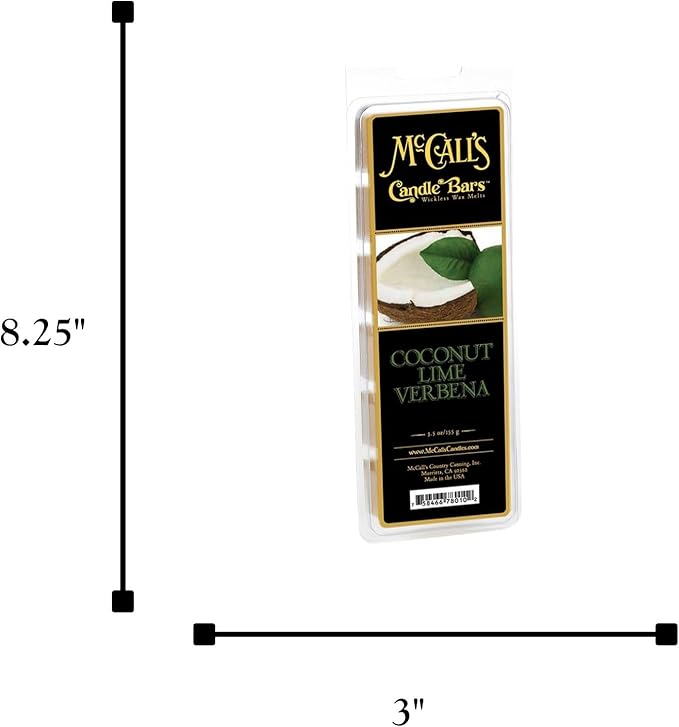 McCall’s Candles | Coconut Lime Verbena | Scented Wax Melt | Creamy Coconut, Lime, Mandarin & Sweet Vanilla | 6-Piece Break-Apart Bar | 12–24 Hours Per Wedge | Poured in the USA | 5.5 oz
