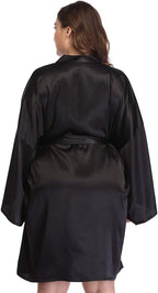 Women's Plus Size Short Satin Kimono Robes Sleepwear Bathrobes Silky Dressing Gown