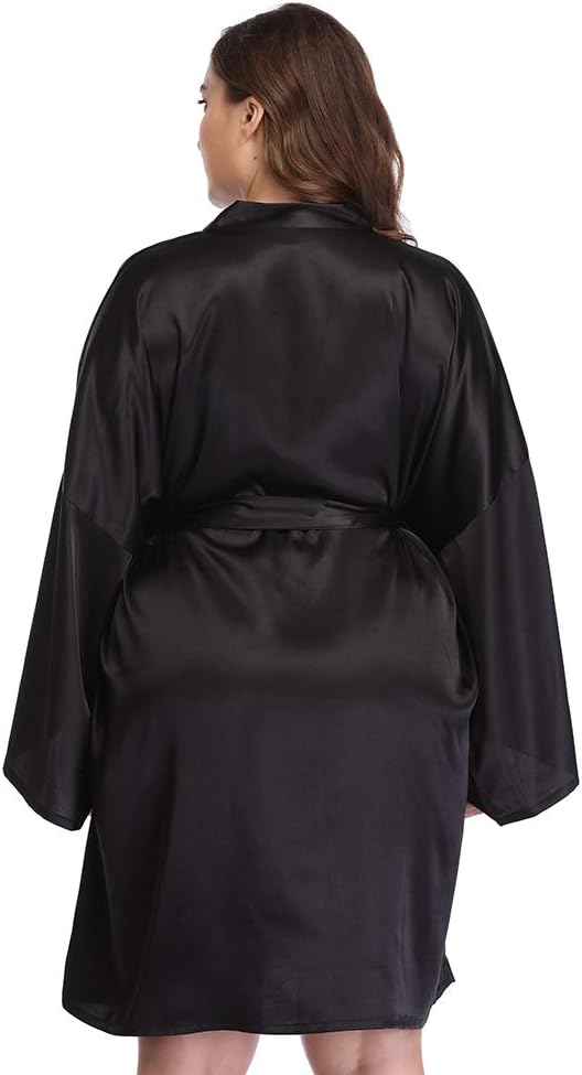 Women's Plus Size Short Satin Kimono Robes Sleepwear Bathrobes Silky Dressing Gown
