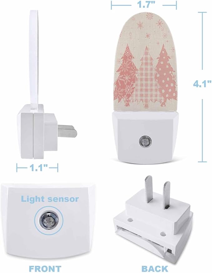 Night Light Plug into Wall, Winter Merry Xmas Santa Trees Snowflakes Buffalo Gingham Retro Peach Beige Popsicle Shape Night Light LED Nightlight with Light Sensors for Kids Bedroom Hallway
