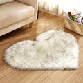Faux Fur Sheepskin Heart Shaped Area Rugs, 16"x20" Luxurious Wool Love Floor Carpets Bathroom Non-Slip Mat for Home Decor Nursery Living Room Bedroom Pet Kids and Baby Room (White Grey)