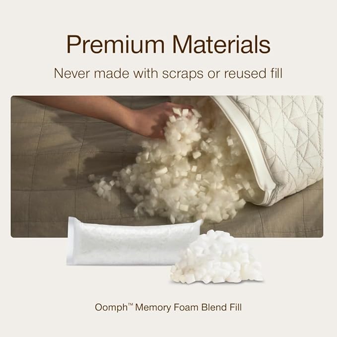 Coop Home Goods Extra Oomph Fill, Cross-Cut Memory Foam, Medium Density Pillow Fill, Extra Fill Bag, Refill to Customize Your Premium Adjustable Pillow, GREENGUARD Gold and CertiPUR-US Certified