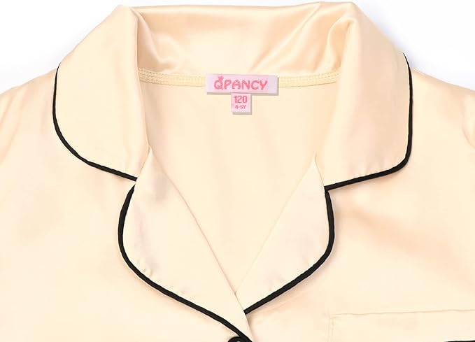 QPANCY Kids Satin Pajamas Sets Baby Boy Girl Button-Down Silk Sleepwear 2 Piece Short Sleeve Loungewear Clothes Set