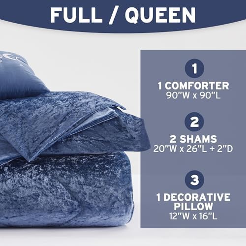 Intelligent Design Queen Comforter Set, Velvet Comforter Set , Luxury Diamond Quilting Comforter Set, Fluffy Comforter Bed Set with Decorative Pillowand 2 Shams, 4 Piece Navy, Full/Queen
